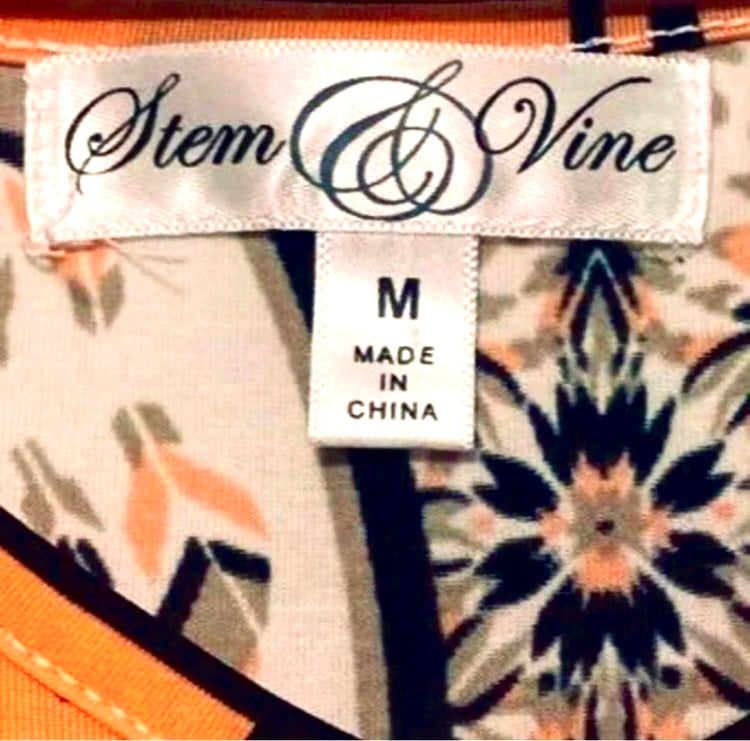 Stem & Vine EUC Coral Print Lightweight Blouse M